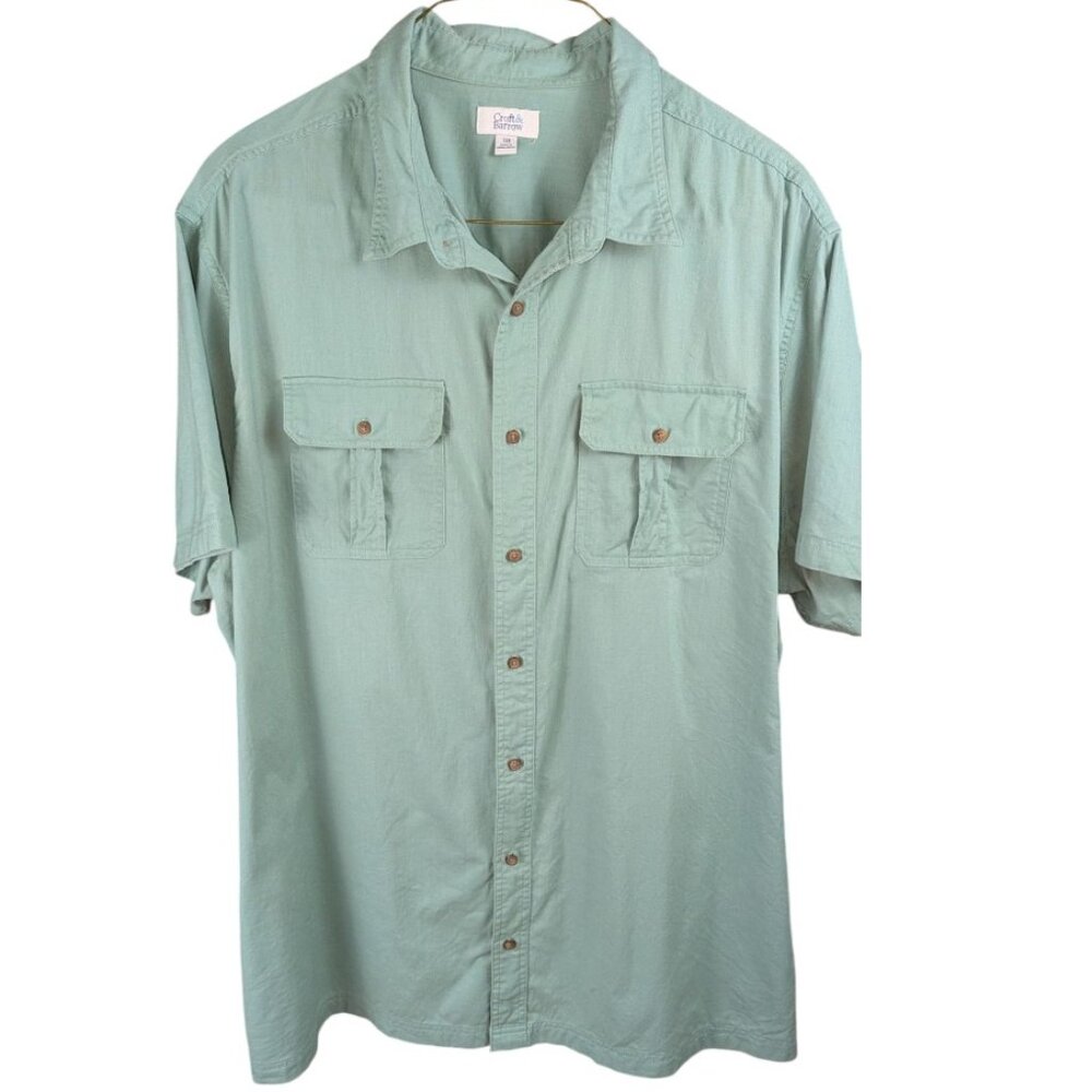 Croft & Barrow Men's Shirt 3XB Button Down Short-Sleeve Green 100 Cotton Casual
